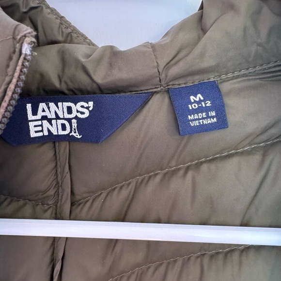 olive green puffer zip up with hood from lands end size m - Picture 2 of 5